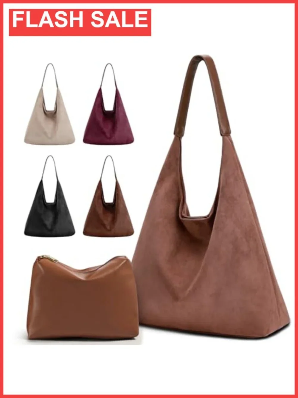 Vegan Leather 2-Piece Purse Set Slouchy Hobo & Suede Tote Bag